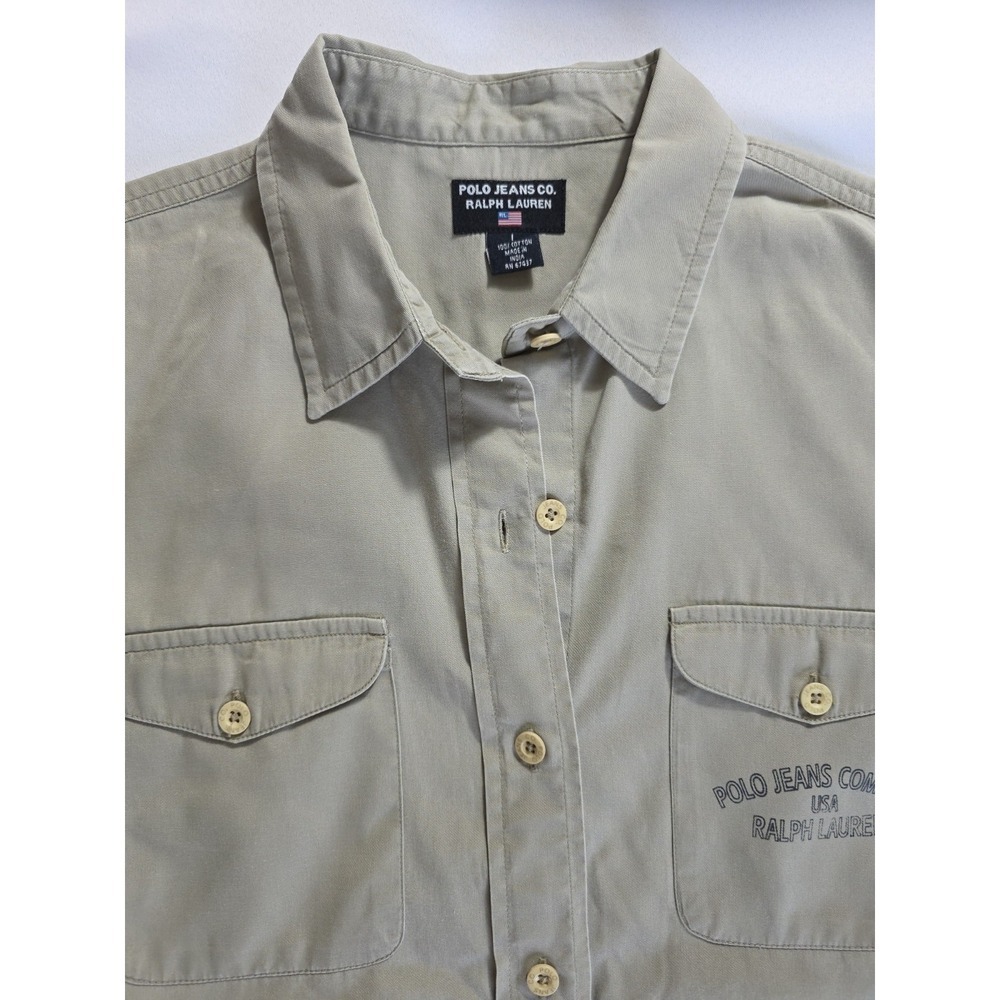 Vintage Polo Jeans Co Ralph Lauren Women's L Khaki Button Up Shirt Y2K - Picture 5 of 11